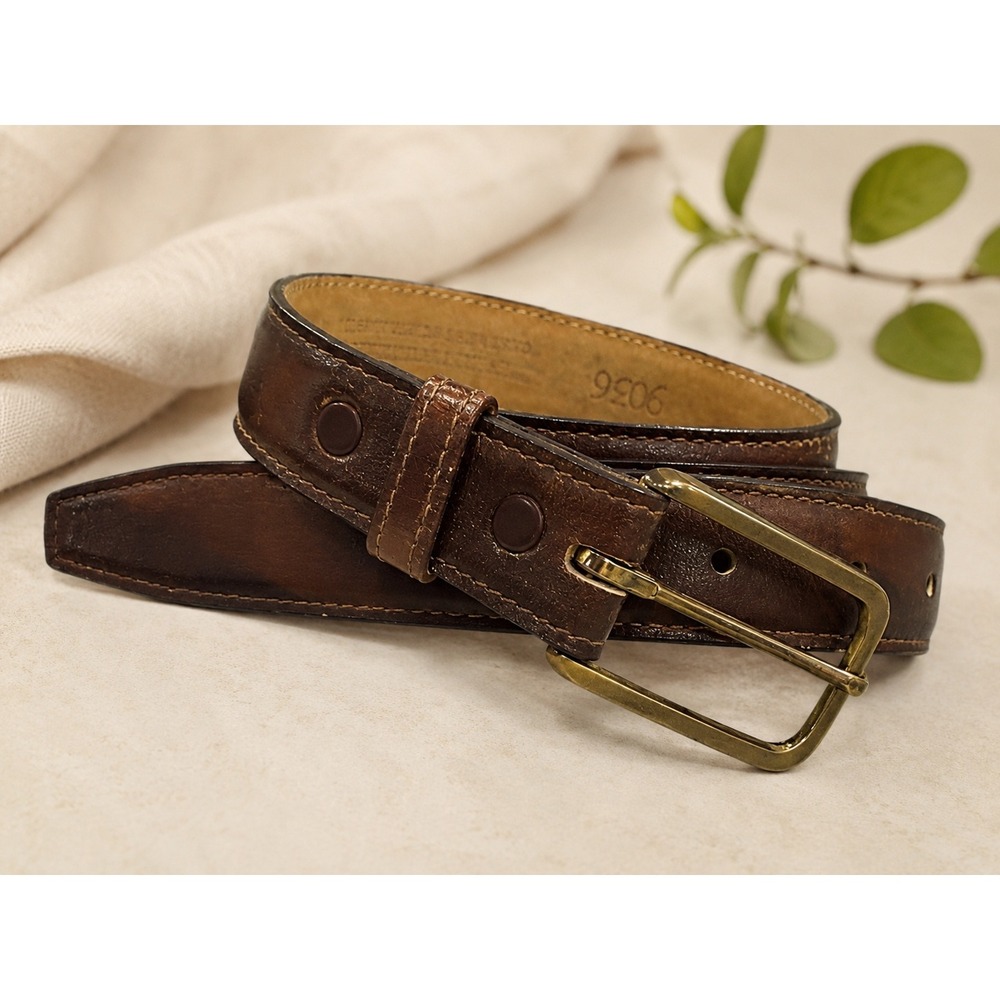Vintage Brown Aniline Glove Leather Belt‎ Cashmere Steerhide Lined Men's Size 40